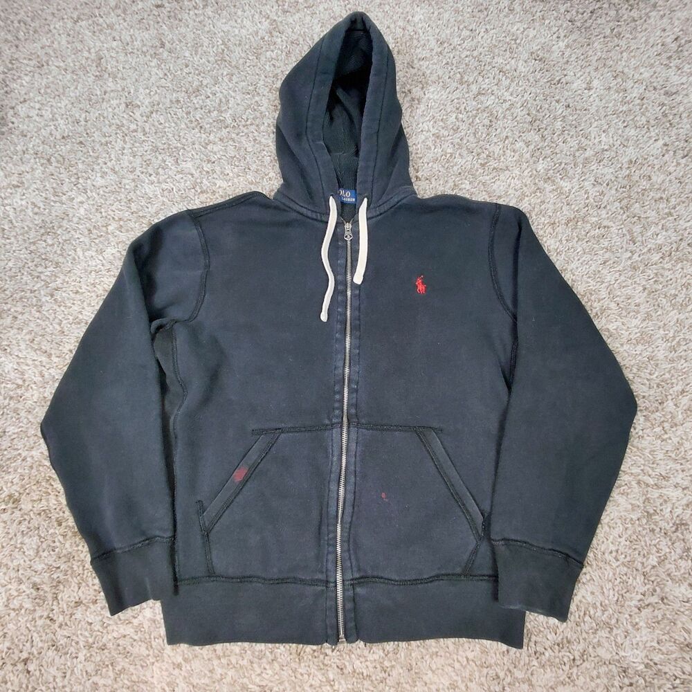 Polo Ralph Lauren Full Zip Fleece Hoodie Pullover Sweatshirt Mens Medium Black